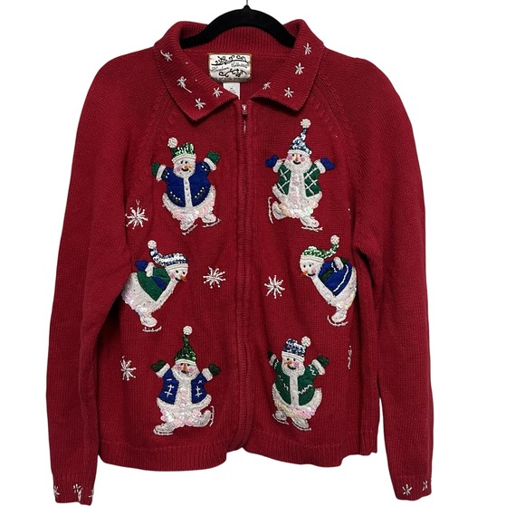 Heirloom Collectibles Sweaters - VTG Heirloom Collectibles Women's M Full‎ Zip Snowman Ugly Holiday Sweater